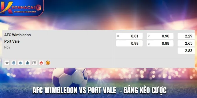 Soi kèo AFC Wimbledon vs Port Vale - bảng tỷ lệ kèo cược